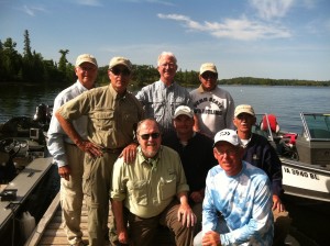 The walleye wisdom fishing team on the dock before leaving Ash Rapids!