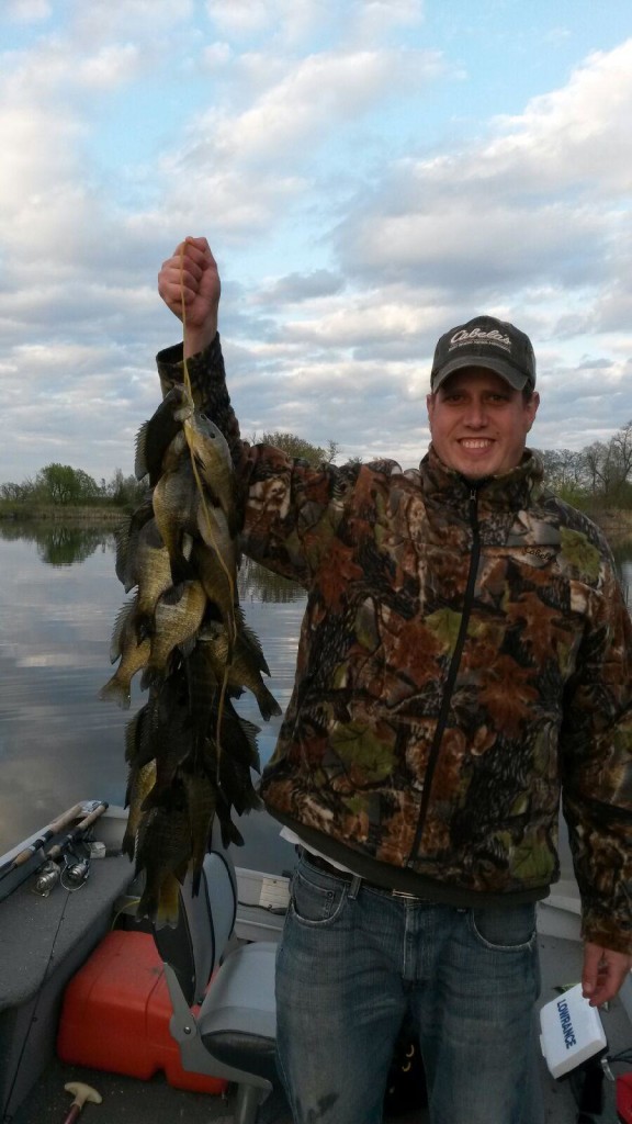 Matt Speicher with a stringer of bluegills caught at a private pond.