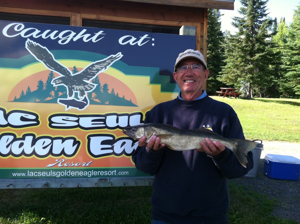 Danny wanted a pic back at the Golden Eagle Resort before Dave cleaned this nice walleye!