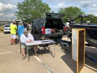 Pool 12 tournament weigh-in area for the CRANDIC Walleye Club